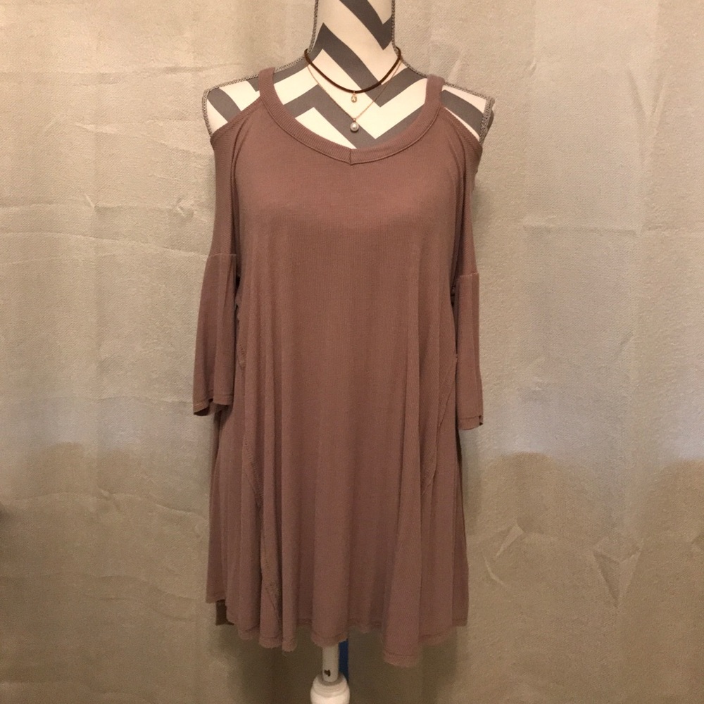 Tan Cold Shoulder Top